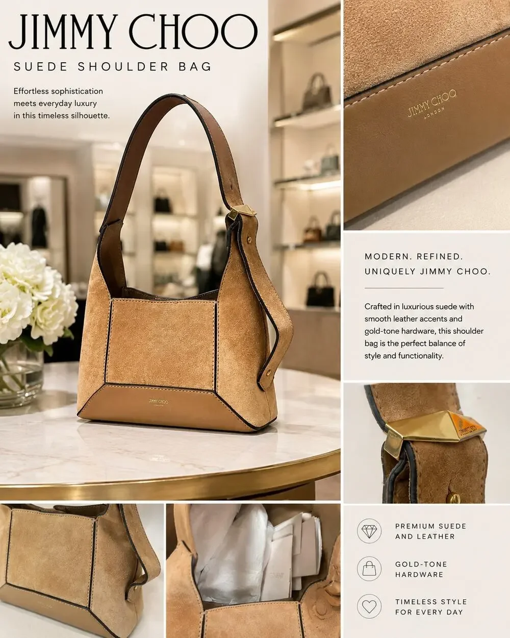 Jimmy Choo Diamond Small Structured Suede Hobo Bag retail $1295